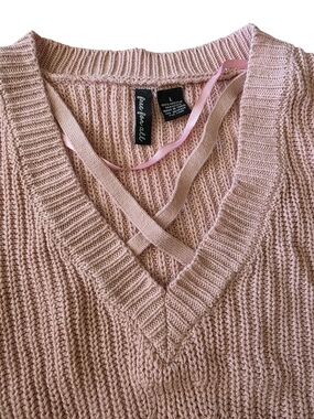Free For All Blush Pink Crisscross V-Neck Ribbed Sweater